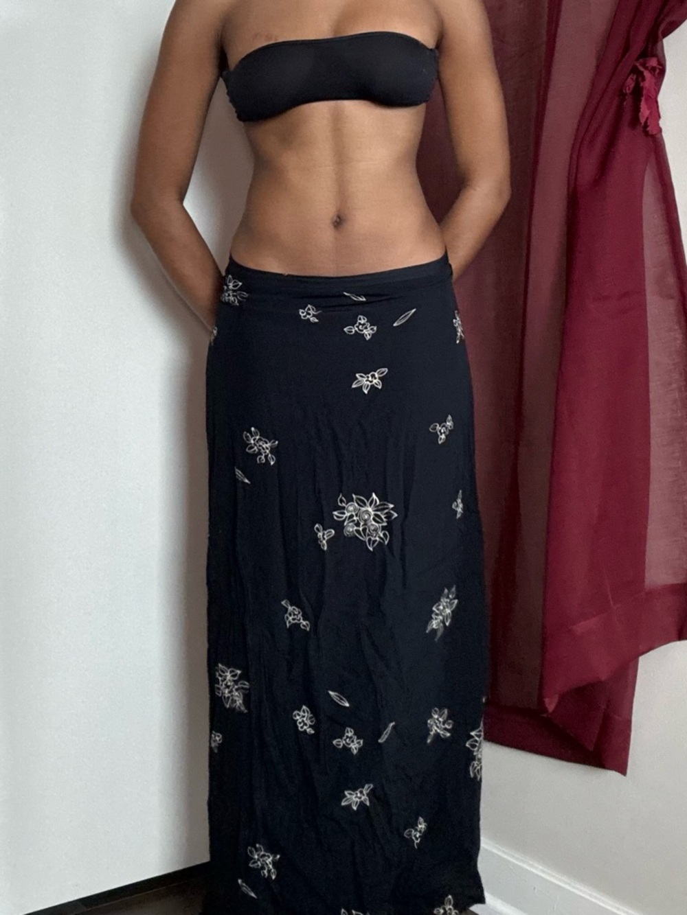 Black Floral Embroidered Maxi Skirt - Women